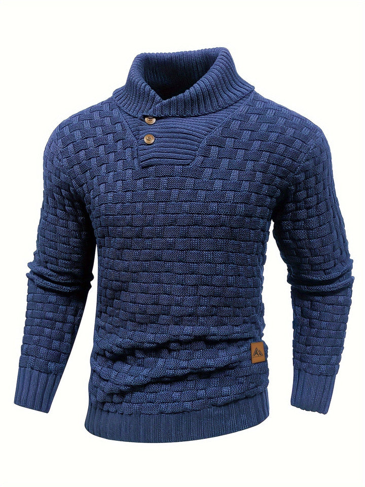 Komfortabler Herren Pullover, Waffelstruktur, Schalkragen; perfekt für entspannte Winterstunden.