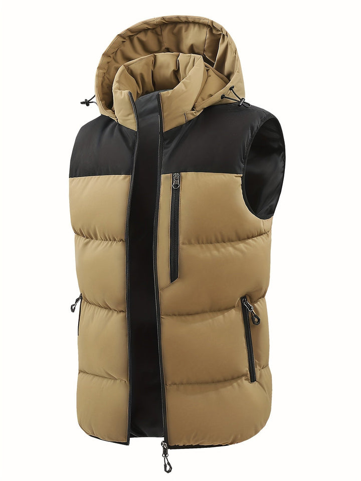 Moderne Herren-Kapuzenweste, gesteppt, in zwei Farben. Ideal für Sport, Outdoor und die Übergangszeit.