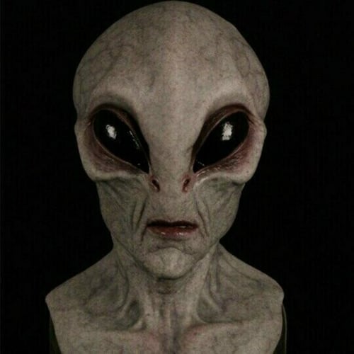 Detailreiche handbemalte Alien Kopfmaske aus Latex, gruselige Verkleidung für Halloween, Cosplay & Sci-Fi Mottopartys.