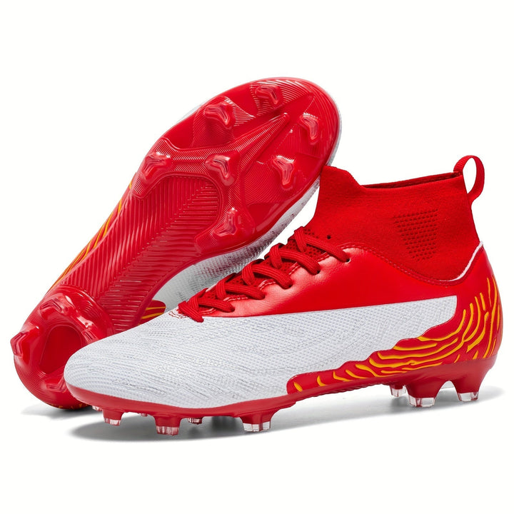 Komfortable Unisex Fußballschuhe, schwarz-rot, mit Dämpfung für intensive Fußballspiele & Training.