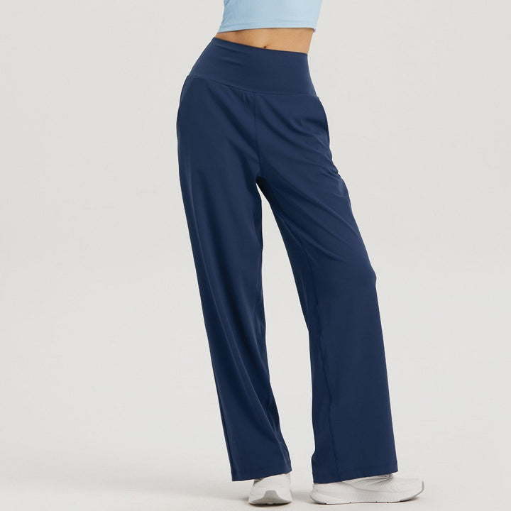 Damen Yogahose mit hohem Bund und weitem Bein, ideal für Yoga, Pilates und Freizeit. Bequeme Sportbekleidung.