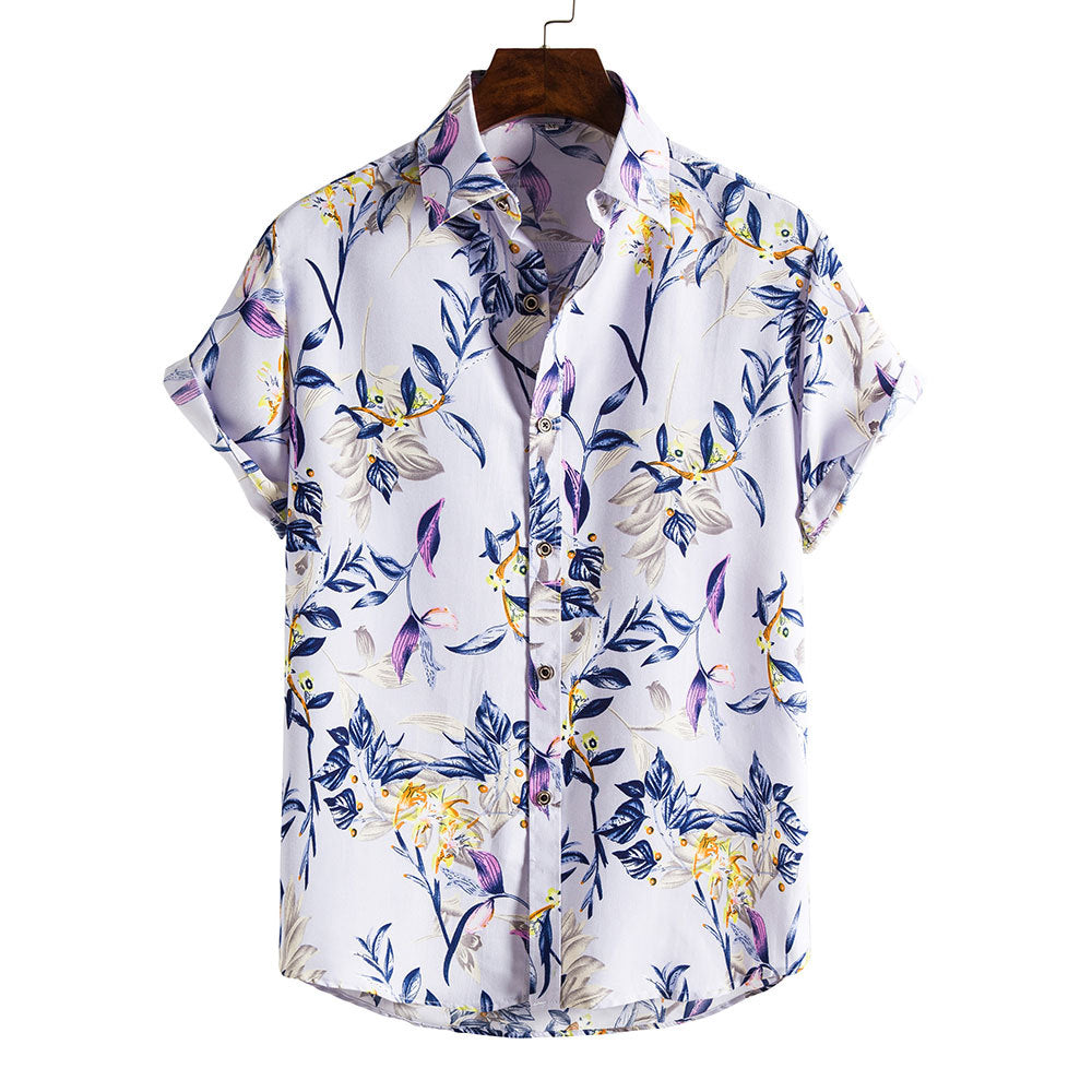 Herren Sommerhemd mit buntem Blumenmuster, kurzärmelig & Slim Fit, ideal für Urlaub & Freizeit.