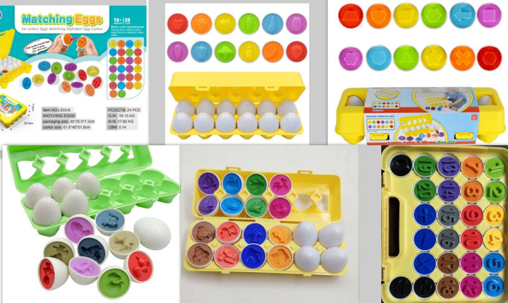 Pädagogisches Spielzeug Eier zum Unterrichten von Zahlen, Formen & Farben in der Vorschule.