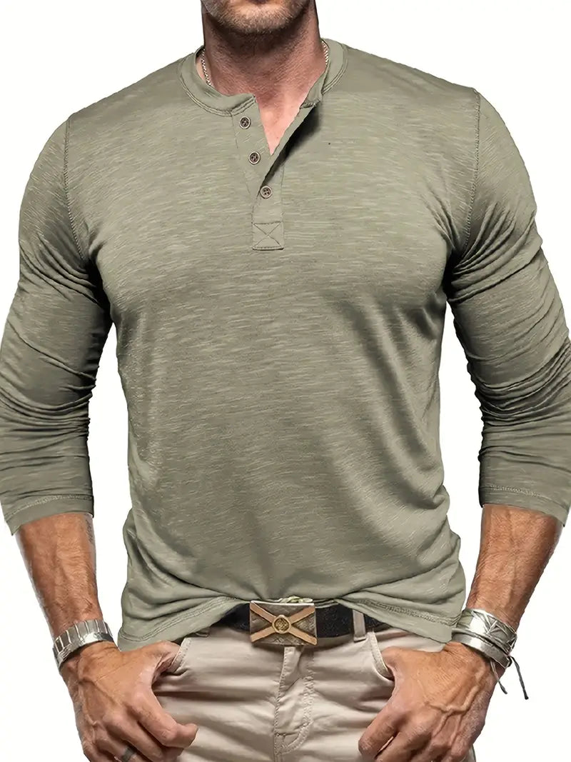Herren Langarm Henley T-Shirt mit Knopfleiste, elegantes Basic für den Alltag.