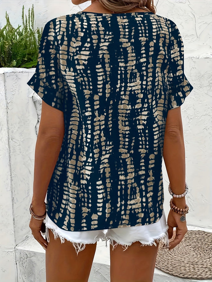 Vielseitige Damen Sommer Bluse mit elegantem Muster und kurzen Ärmeln.
