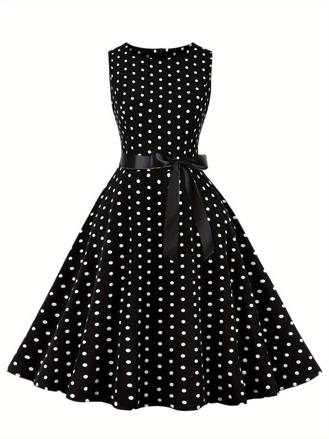 Schwingendes Vintage Polka Dot Sommerkleid für Damen, perfekter Rockabilly Look.