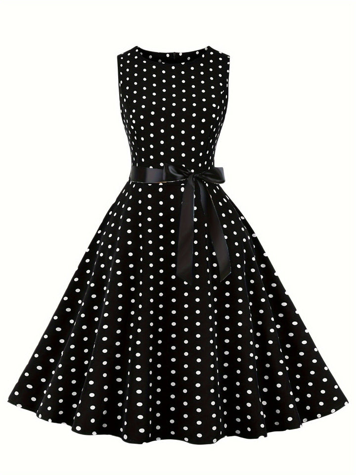 Schwingendes Vintage Polka Dot Sommerkleid für Damen, perfekter Rockabilly Look.