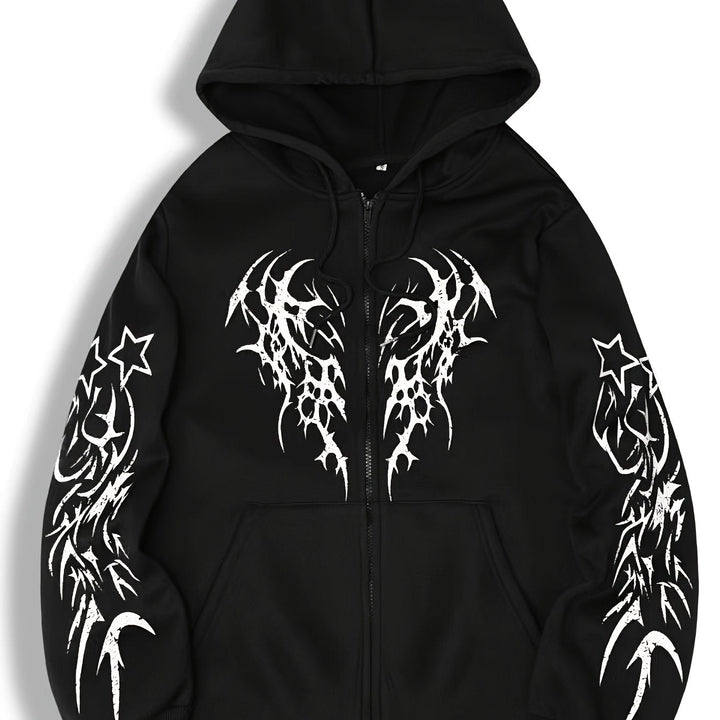 Perfekter Casual Herren Hoodie mit Reißverschluss und Tribal-Flügel-Grafik, bequeme Freizeitkleidung.