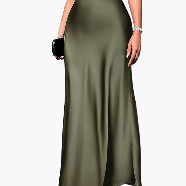 Detail des geschmeidigen Stoffes: Damen Maxirock im Satin-Look, ein Must-have für Abendmode.