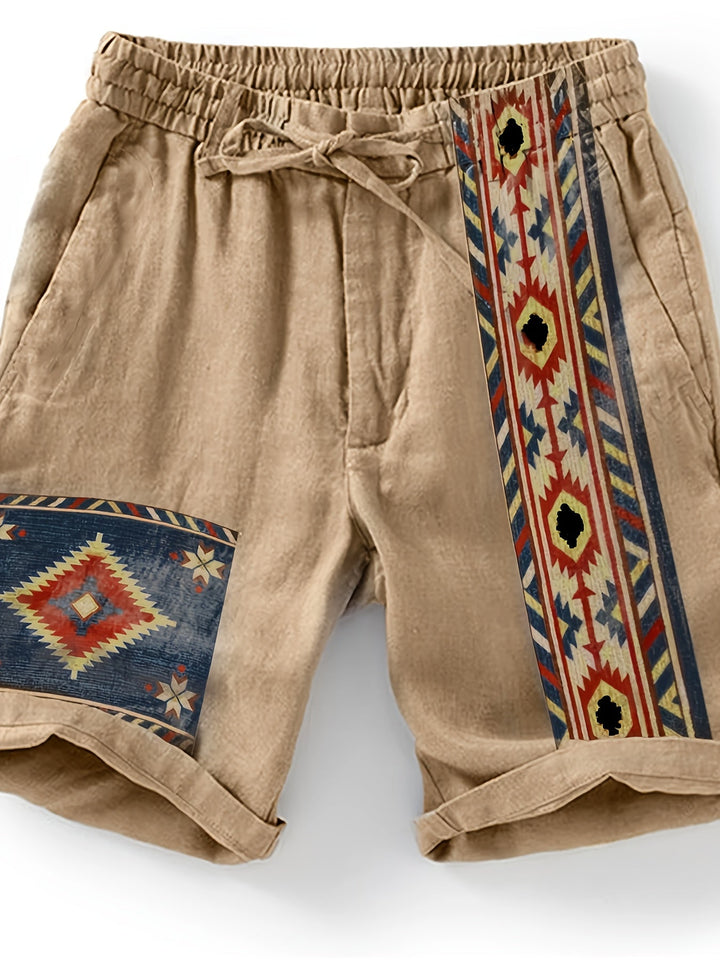 Herren Ethno-Shorts mit modernem geometrischem Muster für Freizeit & Urlaub, bequem und lässig.