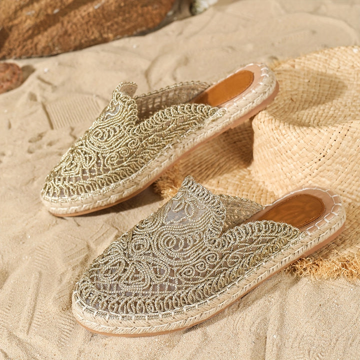 Damen Strandschuhe & Urlaubsschuhe im Boho Stil, Slip-On, geflochten, sehr bequem für heiße Tage.