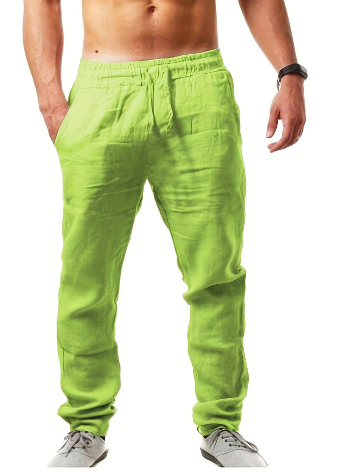 Beige Herren Strandhose Kordelzug, ideal für Urlaub und entspannte Sommer-Outfits.