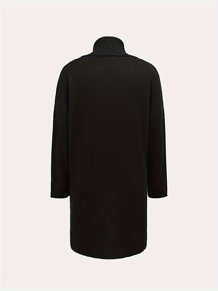 Hochwertiger Damen Rollkragen Pullover. Langes, elegantes Shirt mit asymmetrischem Schnitt für Herbst & Winter.