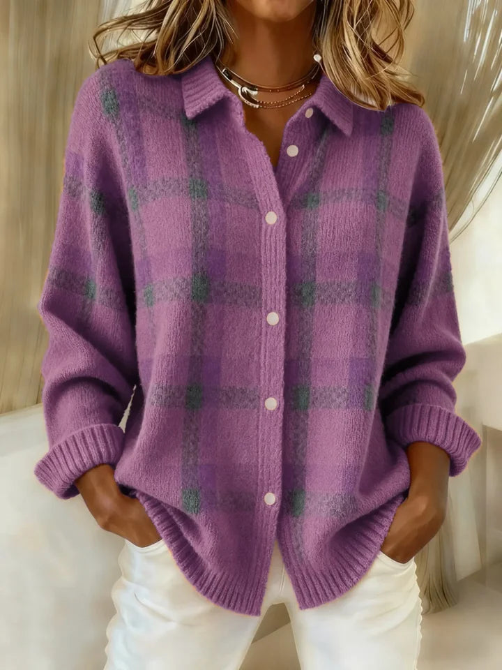 Casual Damen Knopfshirt mit elegantem Karomuster, Rundhalsausschnitt und Langarm, vielseitiges Oberteil für Herbst.