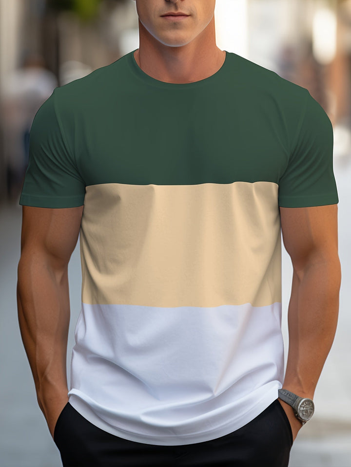 Stylisches Colorblock T-Shirt für Männer, modernes Streetwear Design, kurzarm & bequem.