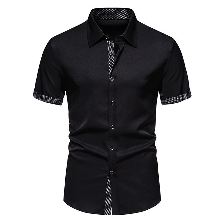 Elegantes Herren Farbblock Polka-Dot Freizeithemd mit Kurzarm. Stylisch und bequem für modische Herrenmode.