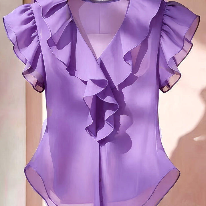 Diese Rüschenbluse mit V-Ausschnitt & Volantärmeln ist perfekt für jeden Anlass.
