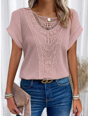 Vielseitiges Damen T-Shirt mit Spitze, perfekt für Sommer und Freizeit. Bequem, stilvoll und Kurzarm.