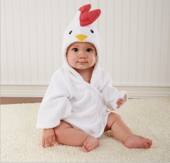 Geschenkidee: Flauschiger Kinder Bademantel aus Baumwolle mit Tiermotiv-Kapuze für Kleinkinder.