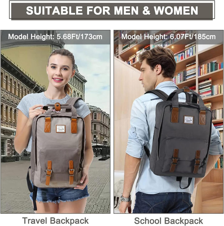 Organisierter Innenraum des wasserdichten Vintage Laptop-Rucksacks (15,6") mit diversen Fächern.