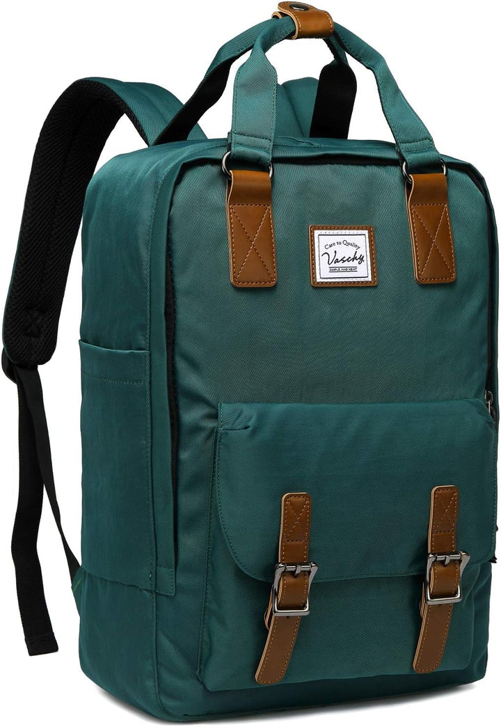 Detailansicht: Praktische Organizer-Fächer im wasserdichten Vintage Laptop-Rucksack für alle Essentials.