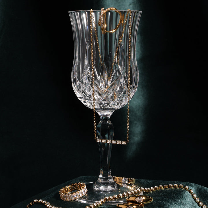 Damen Choker Gold mit Baguette Zirkonsteinen, Edelstahlkette, eleganter & wasserfester Damenschmuck.