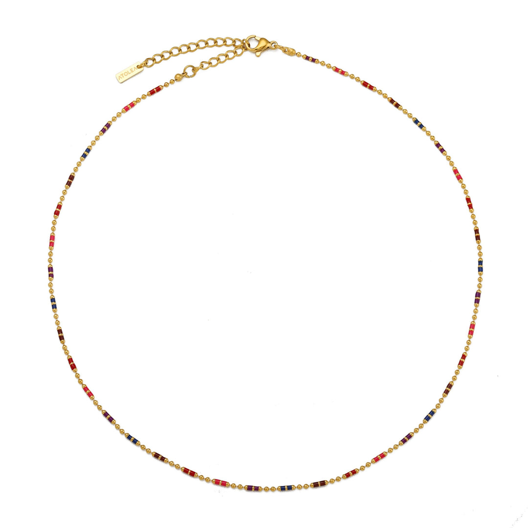 Hochwertiger Gold Choker mit bunten Perlen, Regenbogen Design, wasserfest, Damenschmuck.