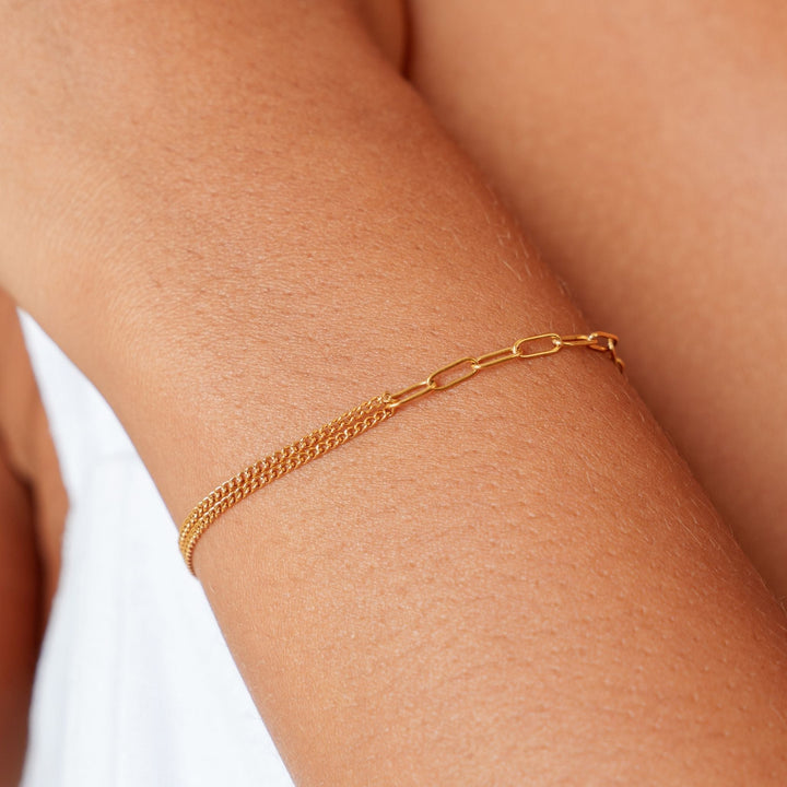 Modisches goldenes Damen-Gliederarmband aus wasserfestem Edelstahl, Paperclip- und Mixed-Chain-Design, hypoallergen.