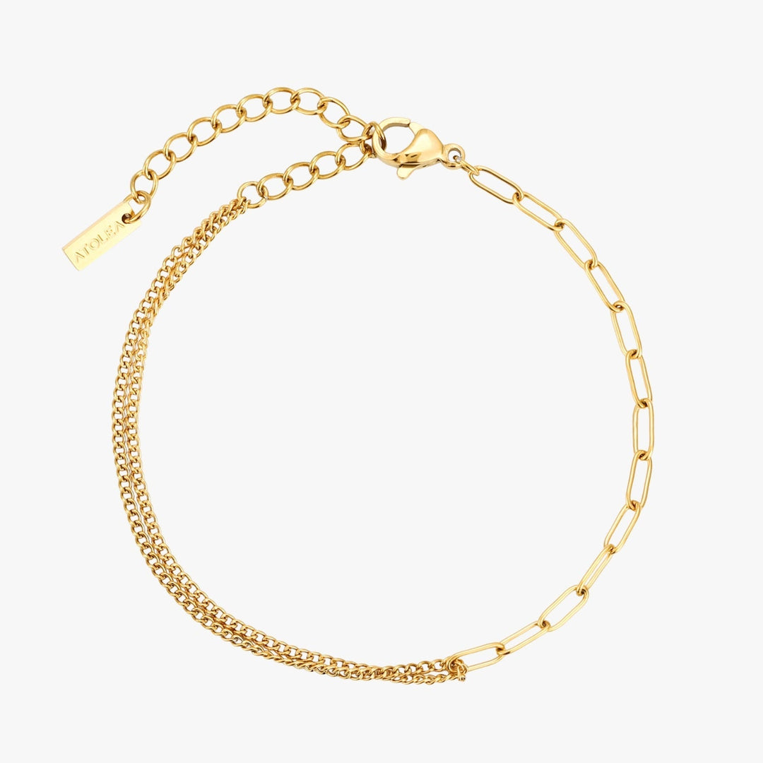 Alltagstaugliches, elegantes goldenes Damen Paperclip-Armband mit gemischten Ketten, verstellbar und hautverträglich.