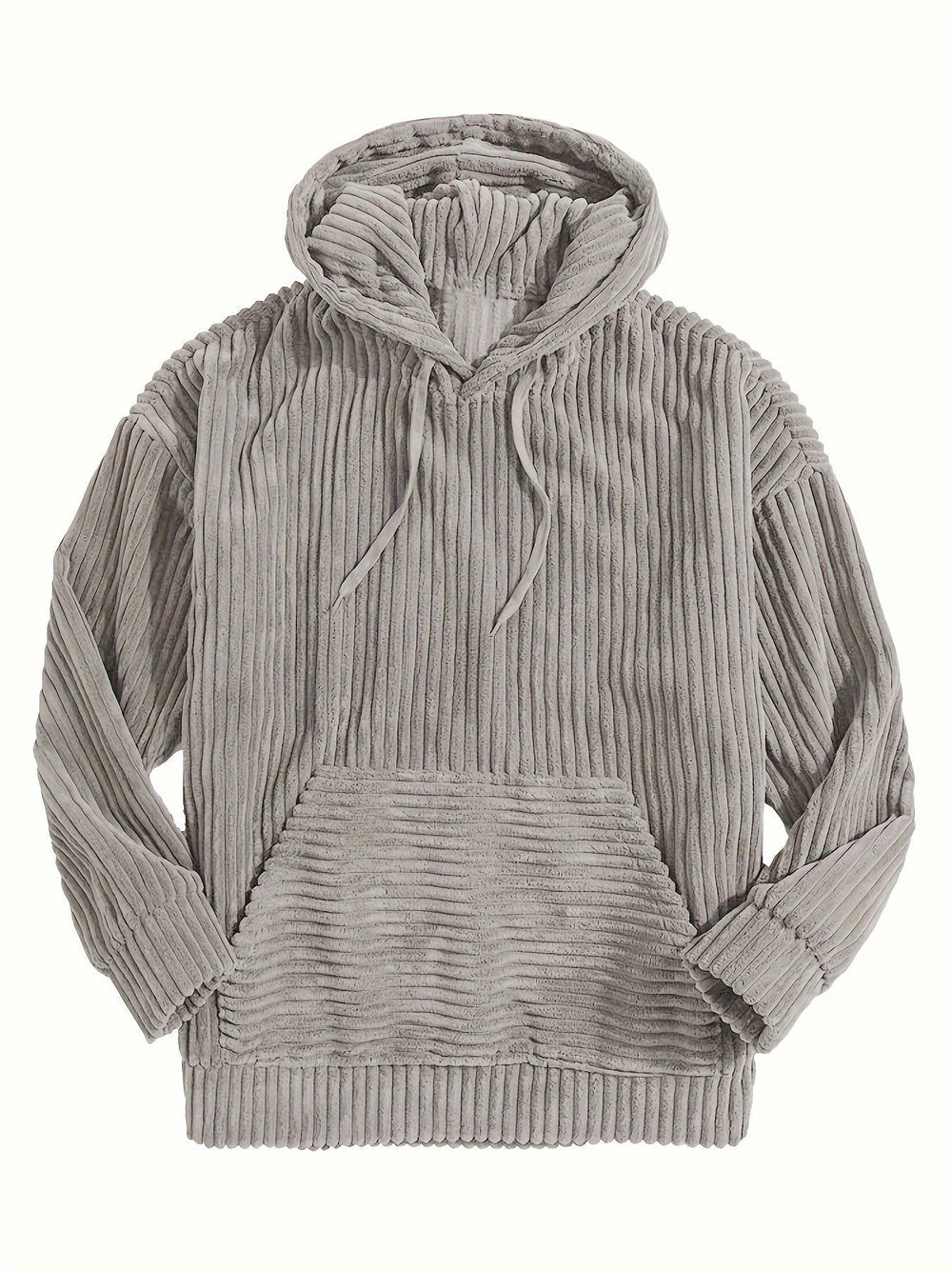 Moderner grauer Rippstrick Hoodie, super bequem und lässig; mit praktischer Kängurutasche für den Alltag.