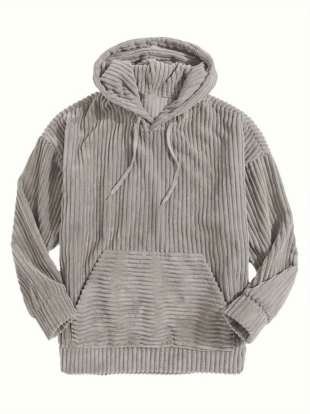 Moderner grauer Rippstrick Hoodie, super bequem und lässig; mit praktischer Kängurutasche für den Alltag.