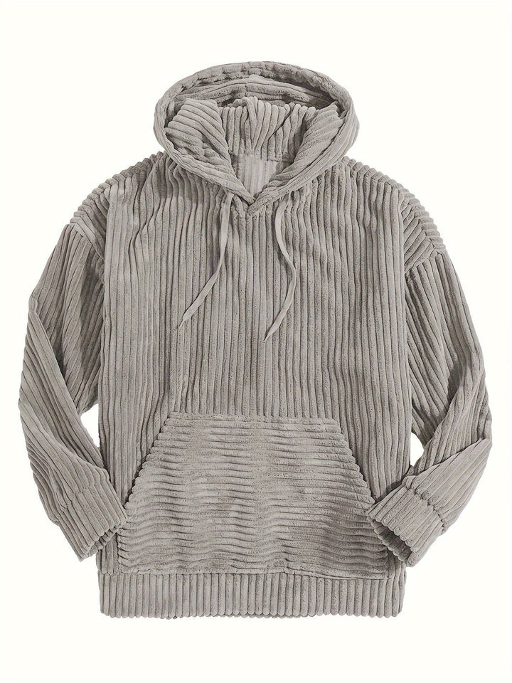 Moderner grauer Rippstrick Hoodie, super bequem und lässig; mit praktischer Kängurutasche für den Alltag.