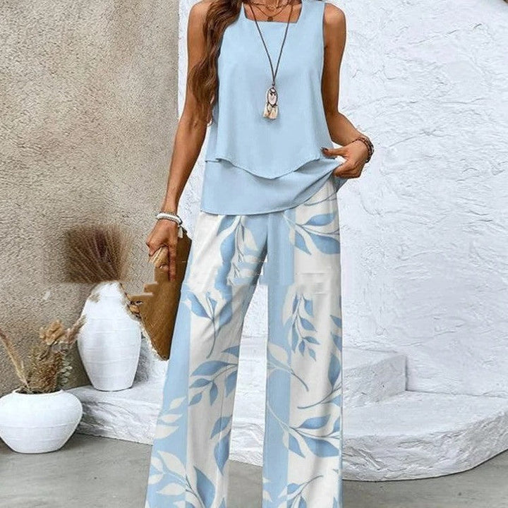 Urbaner Damen Sommer-Zweiteiler: ärmelloses Top & weite Palazzo-Hose. Chic für Streetwear & Party.