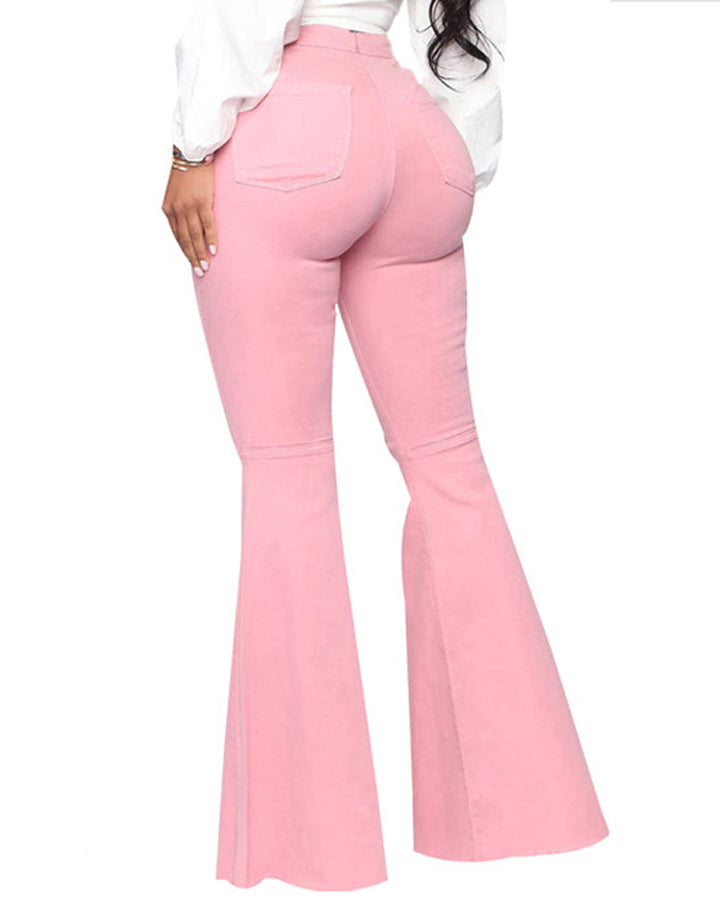 Elastische Damen Flare Jeans, modisch und mehrfarbig, ideal für einen auffälligen Freizeit-Look.