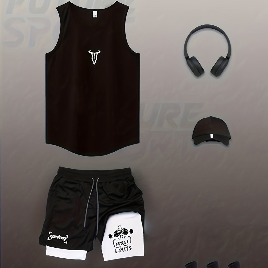 Funktionelles Herren Sportset: Tanktop und Shorts für optimale Performance im Fitnessstudio.