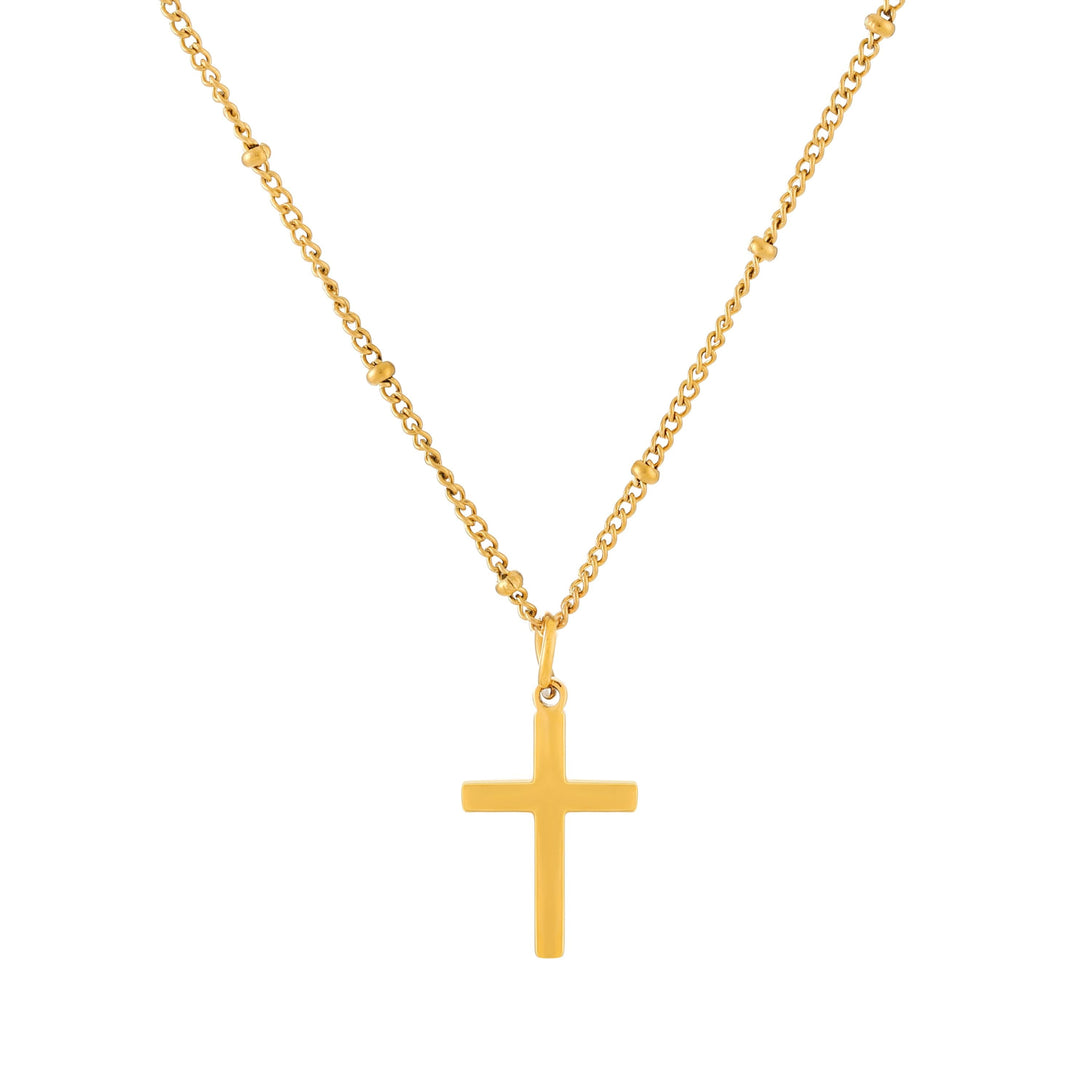 Detailansicht: Minimalistische silberne Kreuzkette für Damen, hypoallergen & langlebig. Alltags-Edelstahlschmuck.