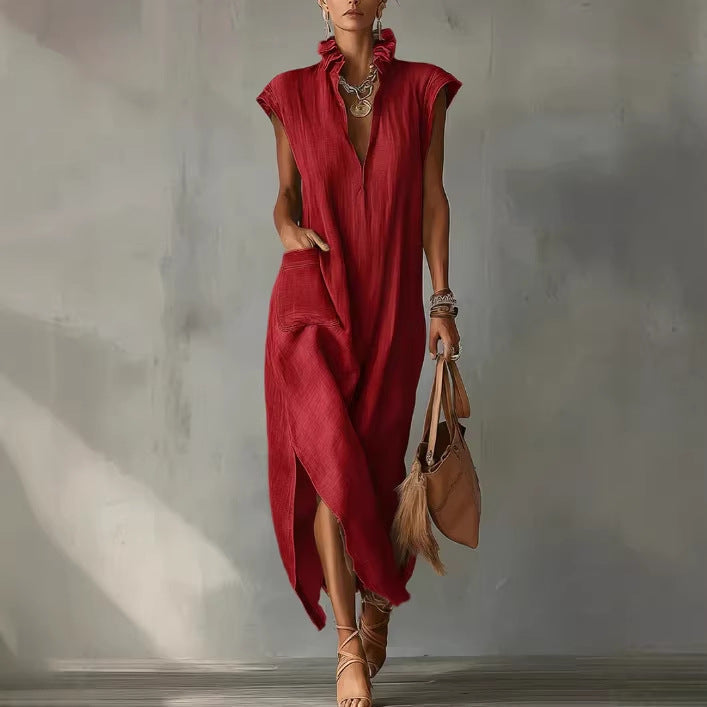 Modernes, vielseitiges Damen Hemdkleid (Midi, ärmellos, locker). Ideal als Casual- oder Reisekleid.