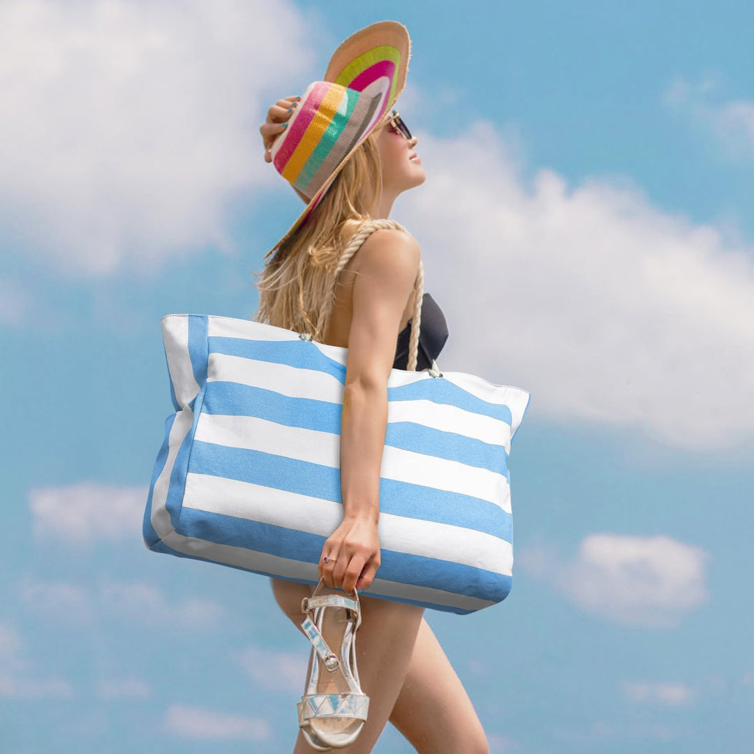 Wasserdichte Damen Tote Bag, groß, mit Reißverschluss, auf einer Parkbank liegend.