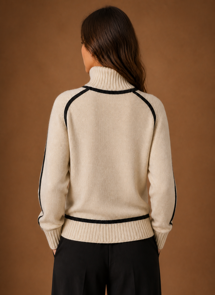 Damen Rollkragenpullover Detail: Weiche Strickstruktur dieses eleganten, warmen Strickpullovers für Frauen.