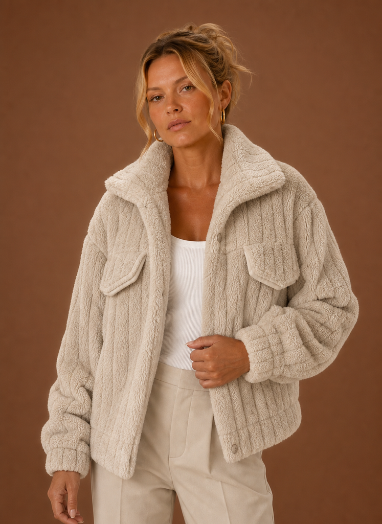 Damen Oversized Kuscheliger Wintermantel in Khaki, warm & elegant, perfekt für kalte Herbst- und Wintertage.