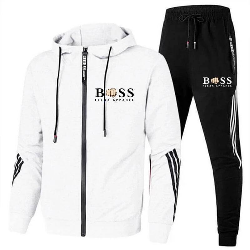 Herren Trainingsanzug: Schwarzer Sportanzug für optimalen Komfort, Slim Fit, mit Reißverschlussjacke & Jogginghose.