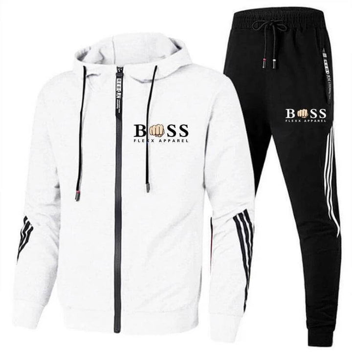 Herren Trainingsanzug: Schwarzer Sportanzug für optimalen Komfort, Slim Fit, mit Reißverschlussjacke & Jogginghose.