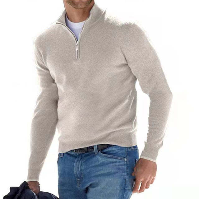 Eleganter Herren Pullover mit V-Ausschnitt & Reißverschluss, stilvolles, modernes Langarm-Oberteil für Männer.