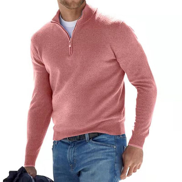 Rückenansicht eines eleganten Herren Langarm-Pullover mit V-Ausschnitt, passend für Business & Freizeit.