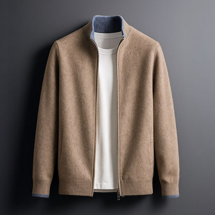 Modische Herren Strickjacke aus Grobstrick. Warme Reißverschlussjacke für Business Casual & Freizeit.