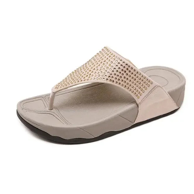 Glitzernde Damen Strass-Platform-Slipper, bequeme flache Sommerschuhe für stilvolle Damensandalen.