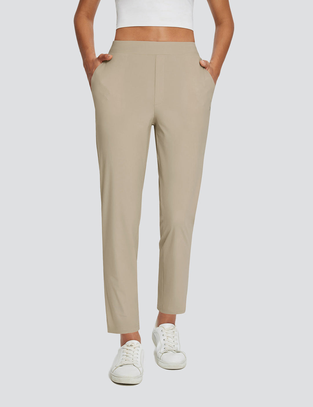 UPF 50+ Damenhose mit Beinschlitz, hohem Bund, aus Leinen. Sportlich für Outdoor-Aktivitäten.
