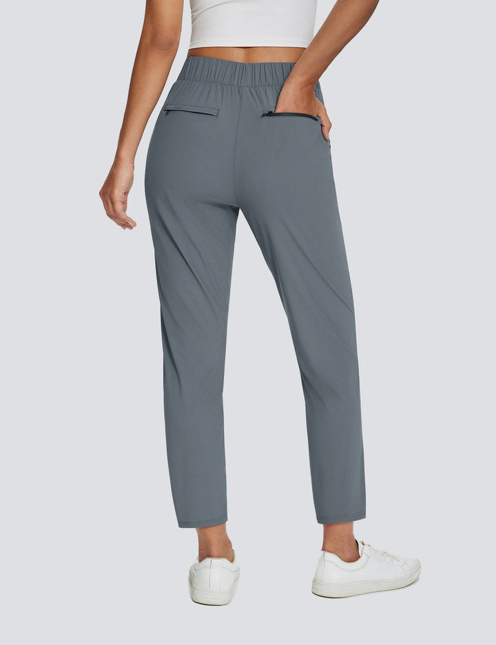 Sportliche Damenhose UPF 50+, hoher Bund, Leinenstoff, Beinschlitz. Ideal als Freizeithose.
