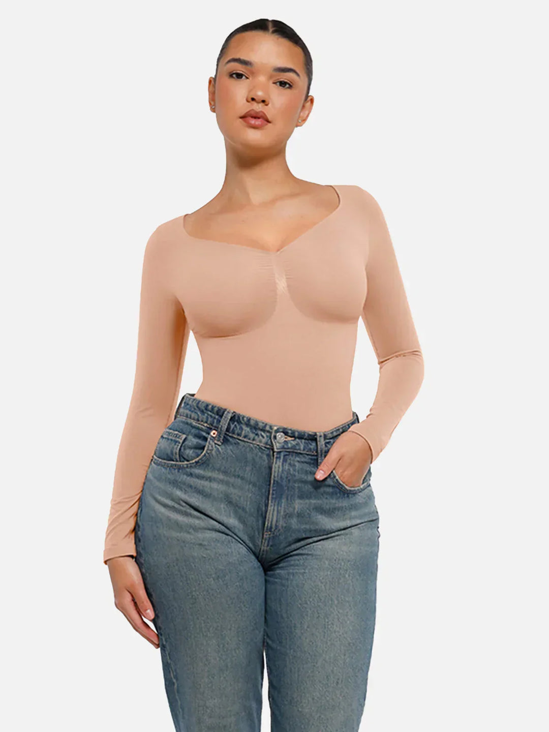 Stilvoller Langarm Bodysuit, figurformend für Damen, betont Kurven und sorgt für Glätte.