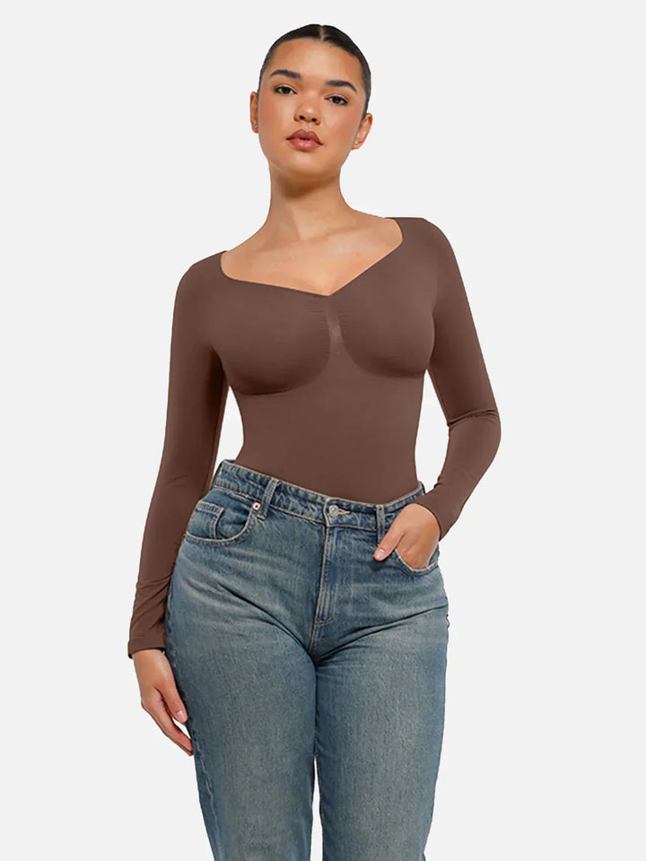 Eleganter Damen Shapewear Bodysuit Langarm, zaubert eine schlanke Taille und betont die Figur.